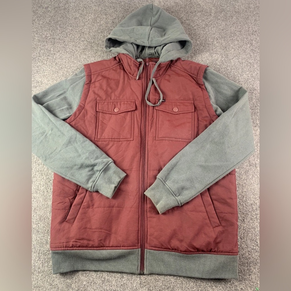 RVCA Mens Cotton Blend Full Zip Hoodie Jacket Size L Burgundy/Gray